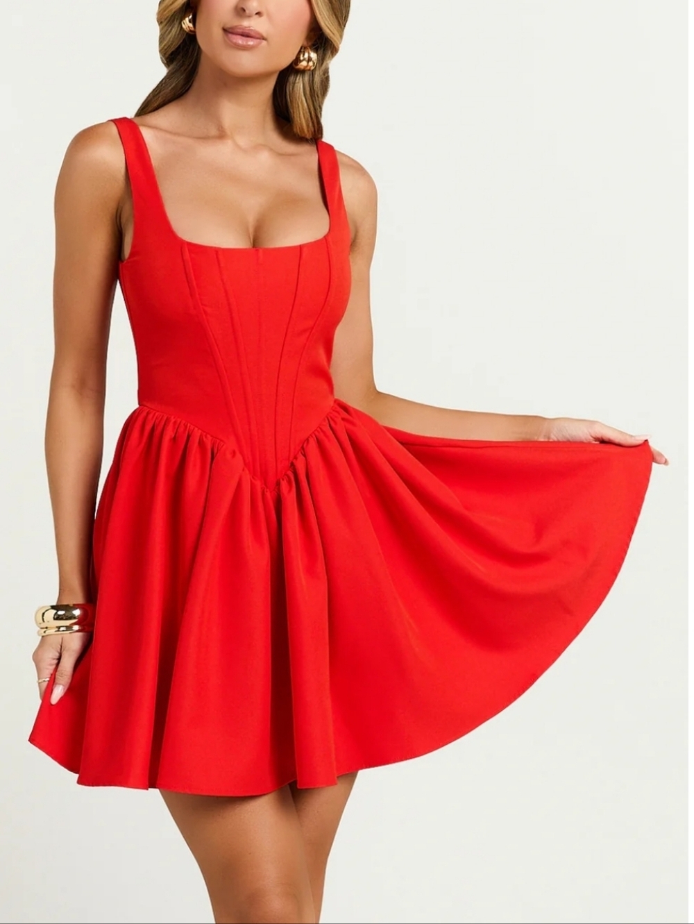 Showpo Aimee Mini Dress Red Corset Fit & Flare Scoop Neck Party Dress Size 6 NWT - Picture 2 of 14